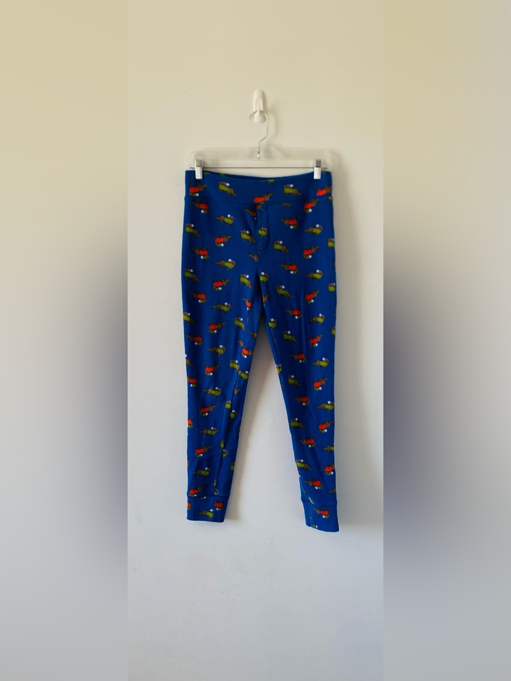 Aerie Women’s Royal Blue Waffle-Knit Pajama Bottoms Holiday Christmas Dog Size L